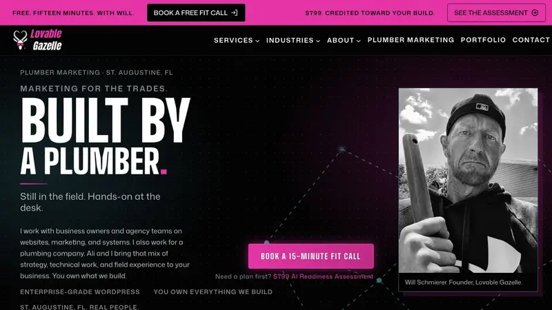 Lovable Gazelle homepage: Built by a plumber, with Will pictured in the field