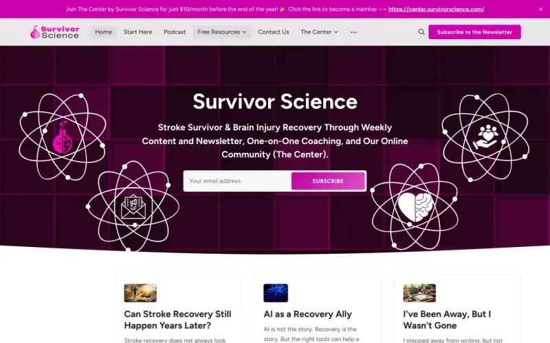 Survivor Science homepage for the stroke recovery community